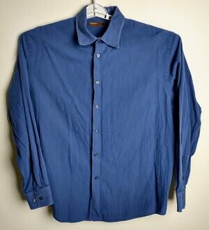 Perry Ellis Men's Solid Blue Point Collar Button-Down Dress Shirt